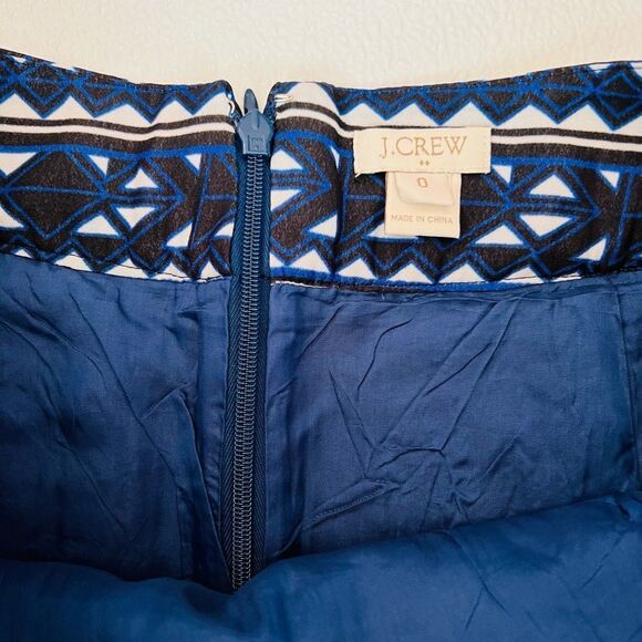 J. Crew Pleated Geometric Print Skirt Blue/White Size 0 - Picture 5 of 10